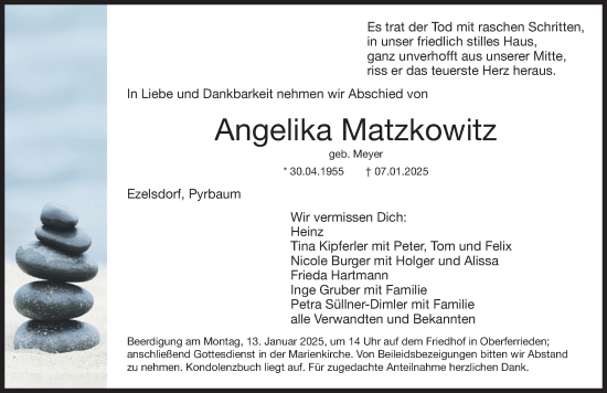 Traueranzeige von Angelika Matzkowitz von Neumarkter Nachrichten Lokal