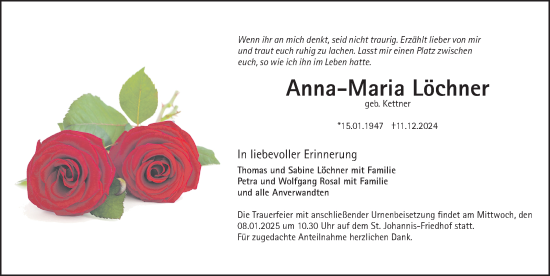 Traueranzeige von Anna-Maria Löchner von Gesamtausgabe Nürnberger Nachrichten/ Nürnberger Ztg.