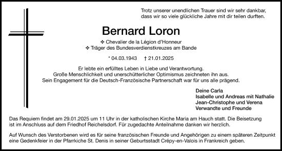 Traueranzeige von Bernard Loron von Gesamtausgabe Nürnberger Nachrichten/ Nürnberger Ztg.