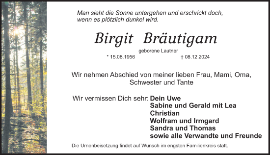 Traueranzeige von Birgit Bräutigam von Schwabacher Tagblatt Lokal
