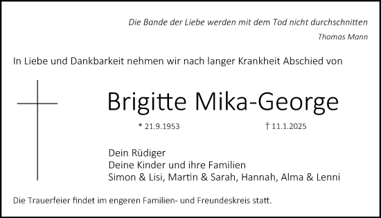 Traueranzeige von Brigitte Mika-George von Erlanger Nachrichten Lokal