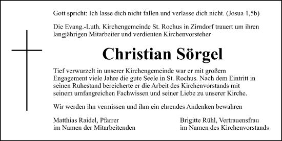 Traueranzeige von Christian Sörgel von Fürther Nachrichten Lokal