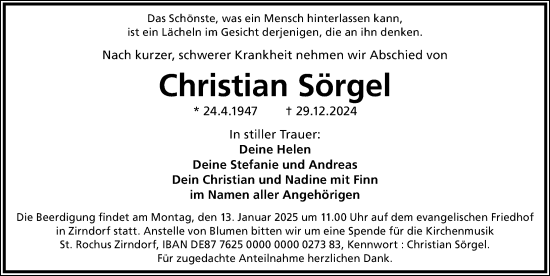 Traueranzeige von Christian Sörgel von Fürther Nachrichten Lokal