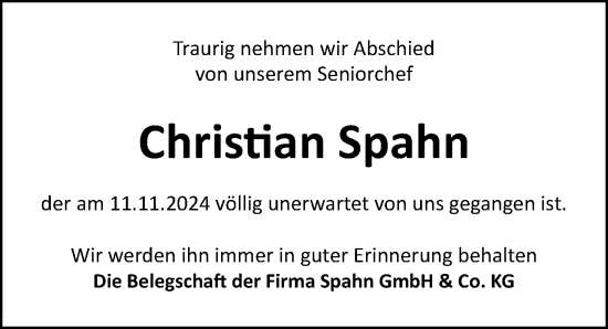 Traueranzeige von Christian Spahn von Fürther Nachrichten Lokal