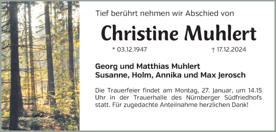 Traueranzeige von Christine Muhlert von Gesamtausgabe Nürnberger Nachrichten/ Nürnberger Ztg.