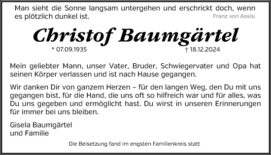 Traueranzeige von Christof Baumgärtel von Erlanger Nachrichten Lokal