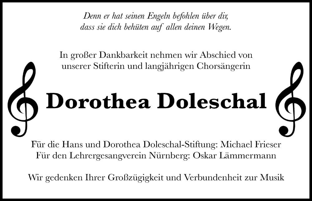  Traueranzeige für Dorothea Doleschal vom 01.02.2025 aus Gesamtausgabe Nürnberger Nachrichten/ Nürnberger Ztg.