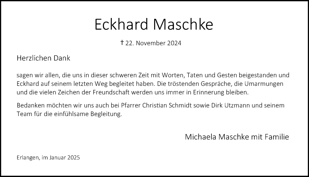  Traueranzeige für Eckhard Maschke vom 11.01.2025 aus Erlanger Nachrichten Lokal