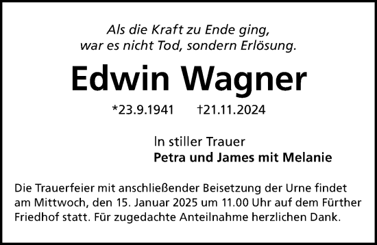 Traueranzeige von Edwin Wagner von Fürther Nachrichten Lokal