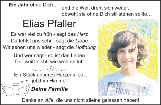 Traueranzeige von Elias Pfaller von Roth-Hilpoltsteiner Volkszeitung Lokal