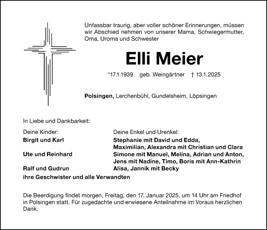 Traueranzeige von Elli Meier von Altmühl-Bote Lokal