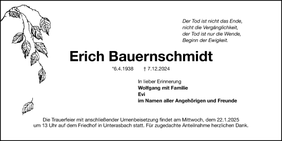 Traueranzeige von Erich Bauernschmidt von Fürther Nachrichten Lokal