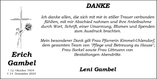 Traueranzeige von Erich Gambel von Gesamtausgabe Nürnberger Nachrichten/ Nürnberger Ztg.