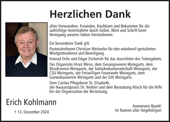 Traueranzeige von Erich Kohlmann von Nordbayerische Nachrichten Forchheim Lokal