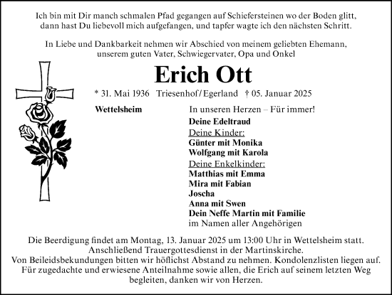 Traueranzeige von Erich Ott von HWT,HAB