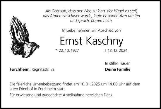 Traueranzeige von Ernst Kaschny von Nordbayerische Nachrichten Forchheim Lokal
