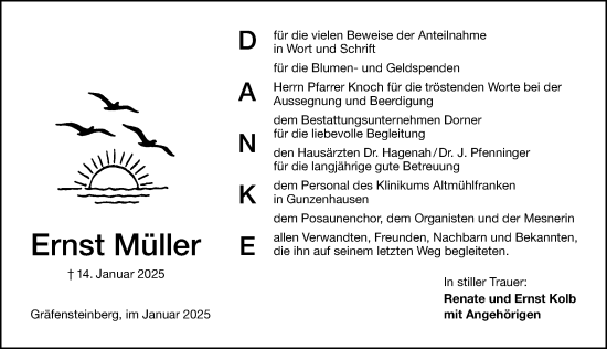 Traueranzeige von Ernst Müller von Altmühl-Bote Lokal