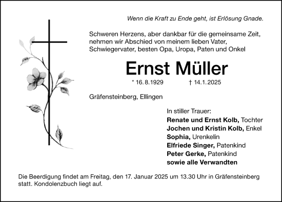 Traueranzeige von Ernst Müller von Altmühl-Bote Lokal