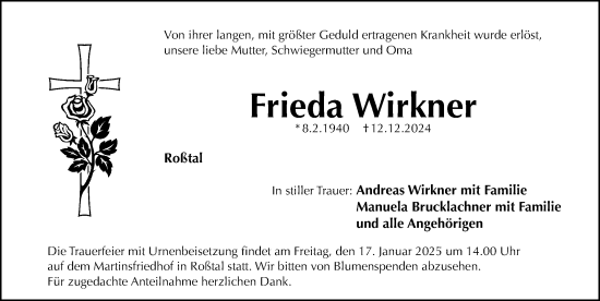 Traueranzeige von Frieda Wirkner von Fürther Nachrichten Lokal