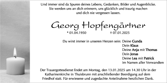 Traueranzeige von Georg Hopfengärtner von Nordbayerische Nachrichten Forchheim Lokal