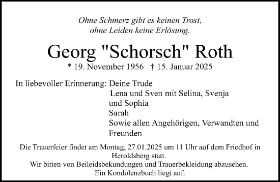 Traueranzeige von Georg  Roth von Gesamtausgabe Nürnberger Nachrichten/ Nürnberger Ztg.