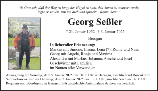 Traueranzeige von Georg Seßler von Neumarkter Nachrichten Lokal