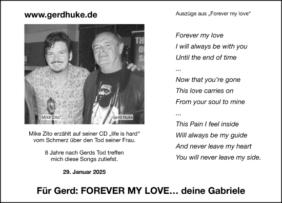 Traueranzeige von Gerd Huke von Gesamtausgabe Nürnberger Nachrichten/ Nürnberger Ztg.