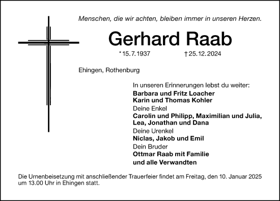 Traueranzeige von Gerhard Raab von Altmühl-Bote Lokal