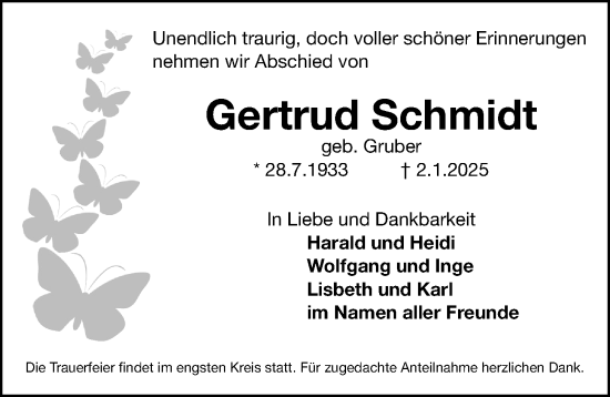 Traueranzeige von Gertrud Schmidt von Fürther Nachrichten Lokal