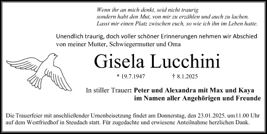 Traueranzeige von Gisela Lucchini von Erlanger Nachrichten Lokal