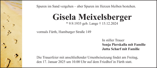 Traueranzeige von Gisela Meixelsberger von Fürther Nachrichten Lokal