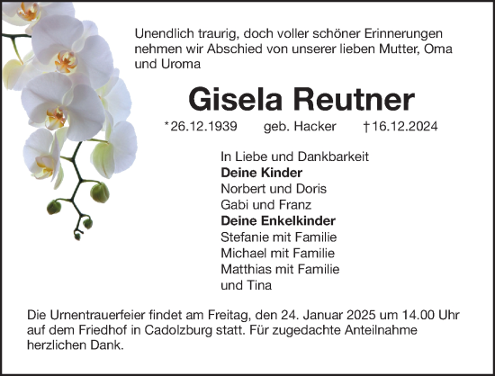 Traueranzeige von Gisela Reutner von Fürther Nachrichten Lokal