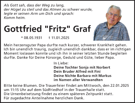 Traueranzeige von Gottfried Graf von Gesamtausgabe Nürnberger Nachrichten/ Nürnberger Ztg.