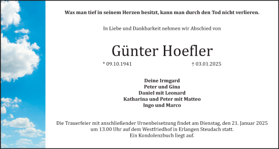 Traueranzeige von Günter Hoefler von Erlanger Nachrichten Lokal