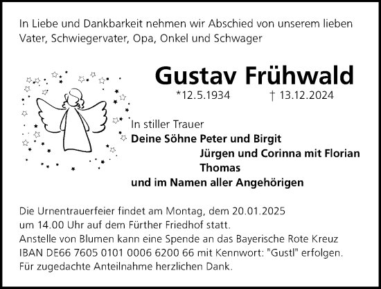 Traueranzeige von Gustav Frühwald von Gesamtausgabe Nürnberger Nachrichten/ Nürnberger Ztg.