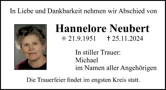 Traueranzeige von Hannelore Neubert von Erlanger Nachrichten Lokal