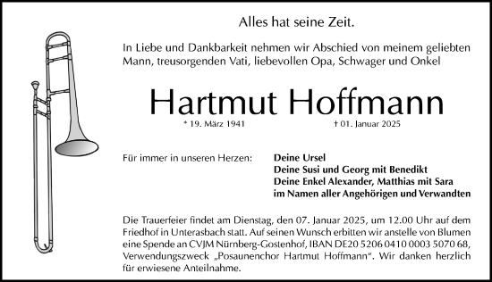 Traueranzeige von Hartmut Hoffmann von Gesamtausgabe Nürnberger Nachrichten/ Nürnberger Ztg./ Fürther Nachrichten