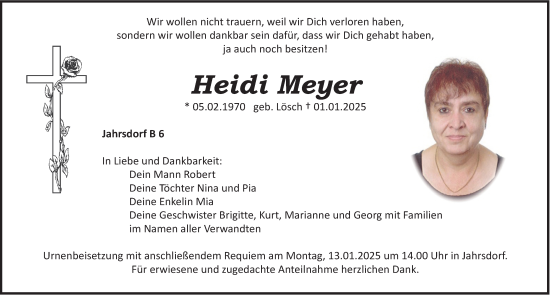 Traueranzeige von Heidi Meyer von Roth-Hilpoltsteiner Volkszeitung Lokal