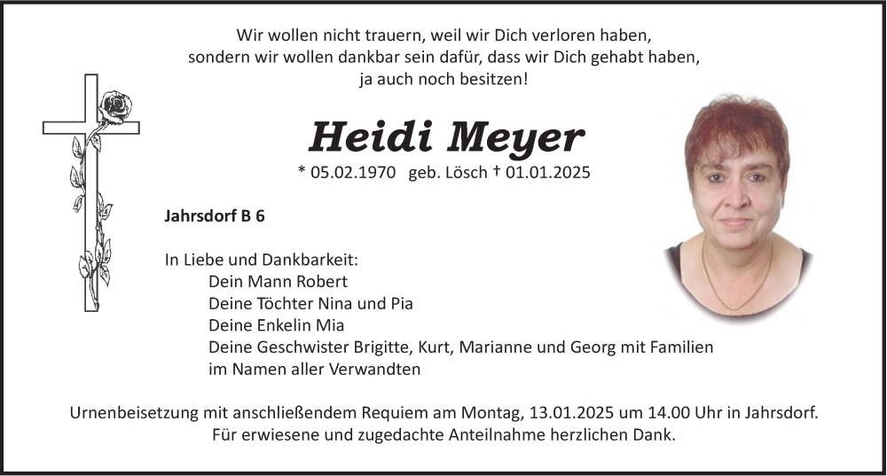  Traueranzeige für Heidi Meyer vom 10.01.2025 aus Roth-Hilpoltsteiner Volkszeitung Lokal