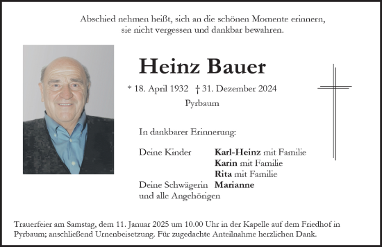 Traueranzeige von Heinz Bauer von Neumarkter Nachrichten Lokal