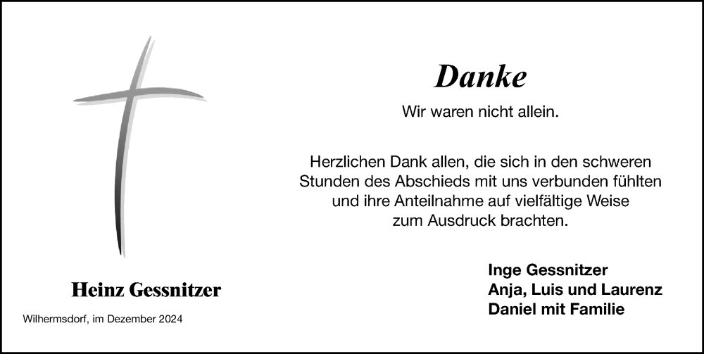  Traueranzeige für Heinz Gessnitzer vom 18.01.2025 aus Fürther Nachrichten Lokal