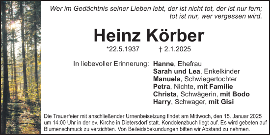 Traueranzeige von Heinz Körber von Schwabacher Tagblatt Lokal