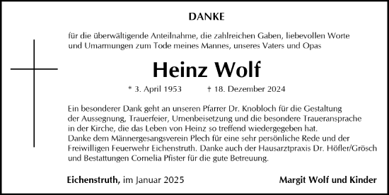 Traueranzeige von Heinz Wolf von Nordbayerische Nachrichten Pegnitz Lokal