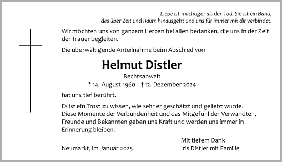Traueranzeige von Helmut Distler von Neumarkter Nachrichten Lokal