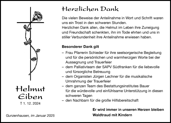 Traueranzeige von Helmut Eiben von Altmühl-Bote Lokal
