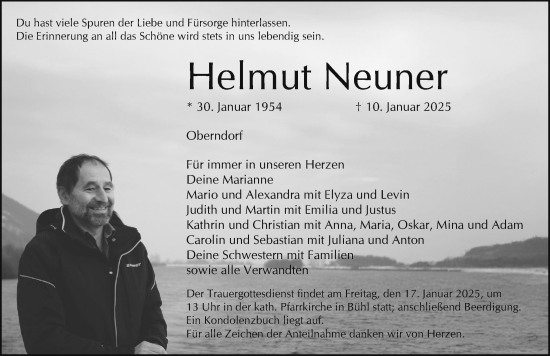 Traueranzeige von Helmut Neuner von Gesamtausgabe Nürnberger Nachrichten/ Nürnberger Ztg.