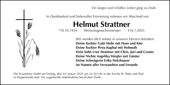 Traueranzeige von Helmut Strattner von Fürther Nachrichten/ Gesamtausgabe Nürnberger Nachrichten/ Nürnberger Ztg.