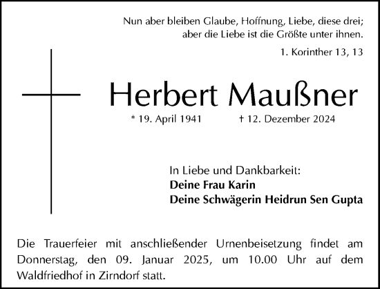 Traueranzeige von Herbert Maußner von Fürther Nachrichten Lokal