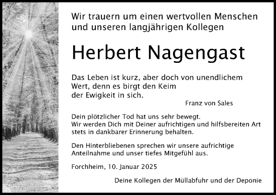 Traueranzeige von Herbert Nagengast von Nordbayerische Nachrichten Forchheim Lokal