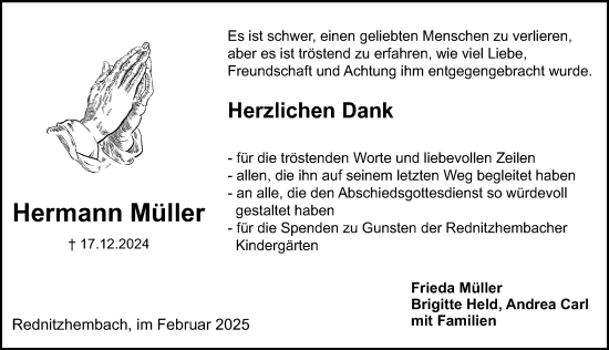 Traueranzeige von Hermann Müller von Schwabacher Tagblatt Lokal